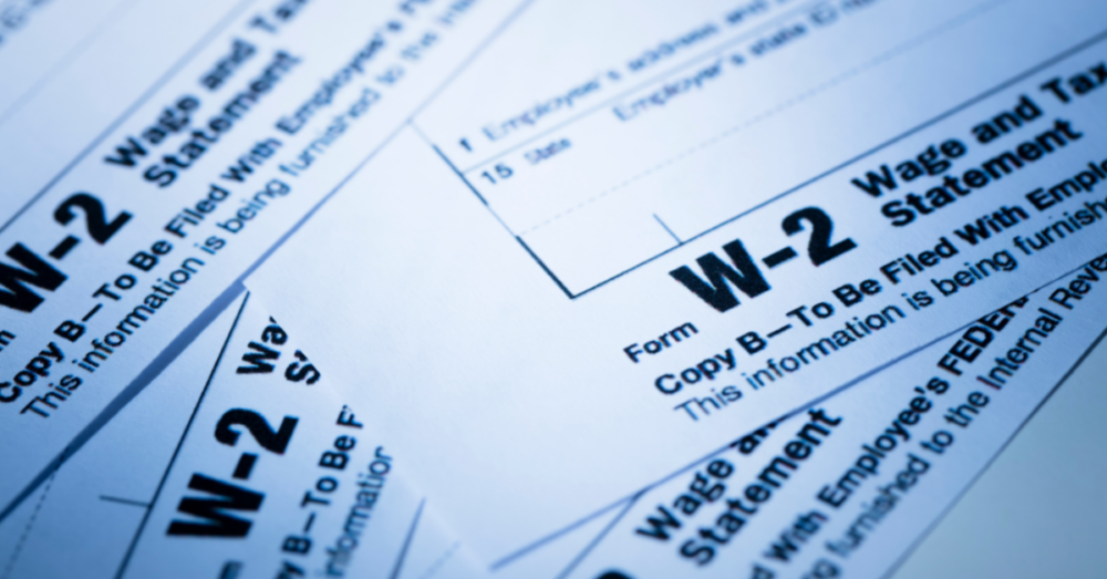 close up of W-2 Form wage and tax statement