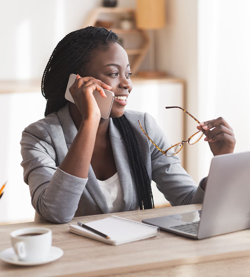 a businesswoman talking on the phone